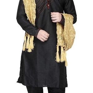 SKAVIJ Men’s Art Silk Regular Kurta Pajama and Scarf Set Wedding Party Dress