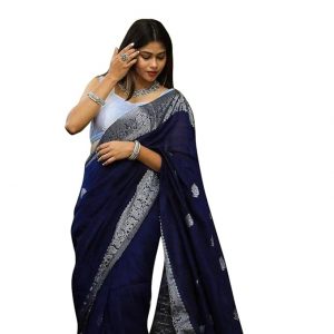 Glowzi Women’s Kanjivaram Soft Lichi Silk Banarasi Sarees With BlousePiece