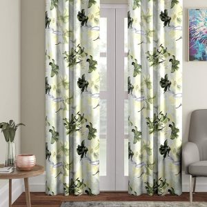 Home Sizzler 2 Pieces 3D Flower Eyelet Polyester Door Curtains – 7 Feet, Green