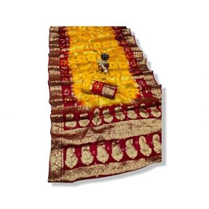 PK HUB Women’s Bandhej Silk Saree with Zari Work