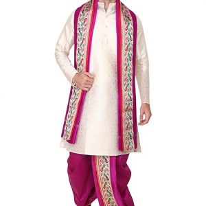 Rameshwaram Fabrics Men’s Indian Traditional Wedding Dress, Readymade Dhoti with Sherwani Style Kurta – Stole