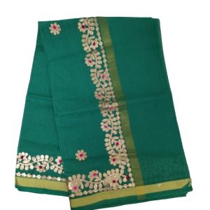KUSHALGURU CREATIONS Women’s Cotton Kota Doria gota patti saree With Blouse Color- Rama Green | Saree Length-5.50 mtr. | Blouse-80 cm | for Women…