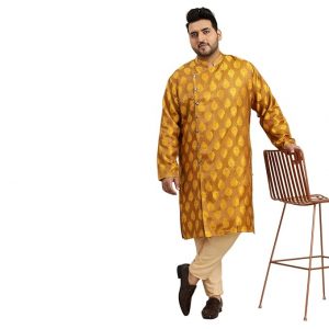 SOJANYA Plus (Since 1958) Men’s Jacquard Silk Mustard Self Design Only Long Kurta
