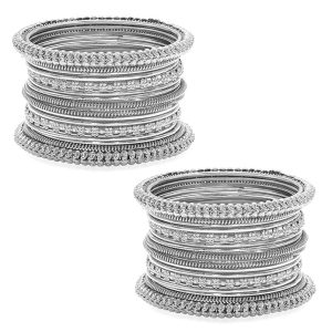 Peora Traditional Antique Look Oxidised Silver Plated Bangle Set for Women Girls (Set of 2)