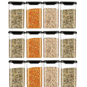 Kitchwell Kitchen Accessories Items | 1100 ML Square Airtight Storage Jar and Container organizer | kitchen containers set | plastic containers for home and kitchen storage boxes set Of 6