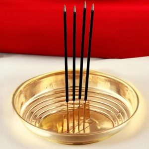 Sacch | Brass Incense Sticks Holder, Agarbatti Stand with Ash Catcher, 4 Inch, Brass Gold(Round)