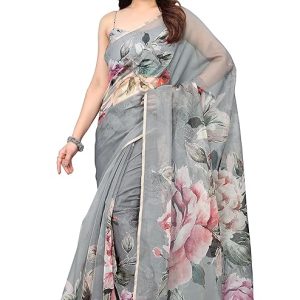 SOURBH Printed Women’s Organza Saree Semi-Transparent Trending Design with Blouse Piece