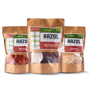 AAZOL Combo Pack of Aaji’s Favourite Papads: Batata/Nachni/Poha, Poha Mirgund – Spiced Poha Papad and Gahu Kurdai: Whole-Wheat String Papad