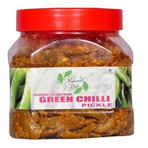 Natural Diet Marwari Rajasthani Green Chilli Pickle( Real Taste of Rajasthani Pickle) Premium Pickle Jar ||Ghar Ka Achar ||Mouth-Watering Mother Made Love 400 Gram