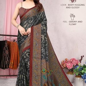 MIRCHI FASHION Women’s Stylish Chiffon Kalamkari Printed Saree with Blouse Piece
