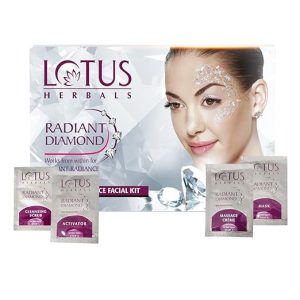 Lotus Herbals Radiant Diamond Facial Kit For Instant Radiance With Diamond Dust & Cinnamon, 4 Easy Steps, 37g (Single Use)