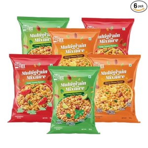 Fit & Flex Baked Multigrain Lemony Mint, Tangy Tomato & Cheesy Cheese Namkeen Mixture | Healthy Snacks With Zero Cholesterol | Tasty Party Snacks – 100 g (Pack of 6)
