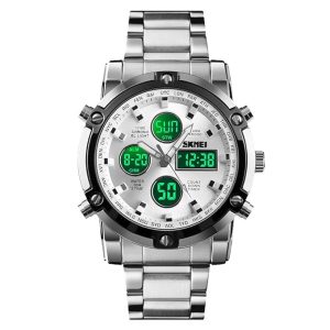 Mens Wrist Watch, Waterproof Military Analog Digital Watches with LED Multi Time Chronograph, Stainless Steel Business Watches for Men