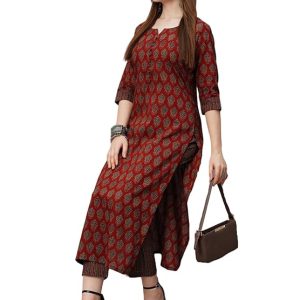ANNI DESIGNER Women’s Cotton Blend Printed Straight Kurta with Pant