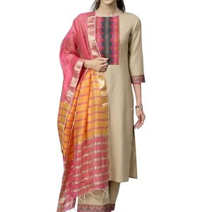 INDO ERA Women’s Straight Kurta with Pant & Dupatta Set