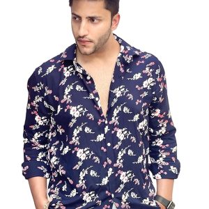 GRITSTONES Men Navy Flower Print Shirt