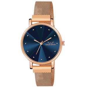 Rose Gold Plated Mesh Chain Analog Wrist Watch for Women (Blue/Green/Brown/Black Dial) | LD-RG173