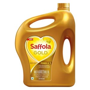 Saffola Gold Refined Oil|Blend of Rice Bran oil & Corn oil|Cooking oil|Pro Healthy Lifestyle Edible Oil 3 Litre jar