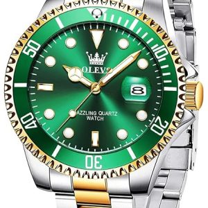 Watches for Men Classic with Date Business Dress Luxury Big Face Green/Black/Blue Waterproof Luminous Mens Wrist Watch Analog Two Tone Stainless Steel Men Watch