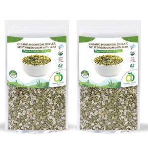Organic Delight Moong Dal Chilka – 1kg, Split Green Gram with Skin – 100% Natural, Gluten Free – Khichdi Special Unpolished Hari Moong/Sabut Dal – Rich in Fiber & Protein -USDA Certified Pulses (1 kg)