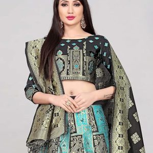 Women’s Art Silk Banarasi Semi-Stitched Lehenga Choli and Dupatta Set