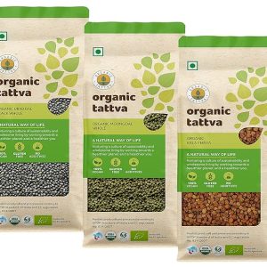 Organic Tattva, Organic Pulses / Dal Sprouts Combo (Kala Chana 1Kg, Green Moong Dal 1Kg and Urad Black Dal 500g) Whole/Sabut Dal Combo Pack | Rich in Protein |Naturally Gluten Free | Unpolished Dal | Pesticide and Chemical Free | Pack of 3