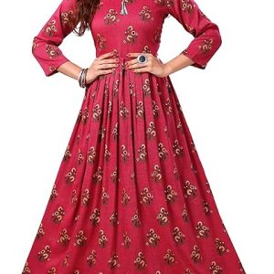 Madhuram Textiles Women’s Anarkali Long Kurti And Style a simple, Round Neck.3/4th Sleeve Fully Stitched Plain Printed long Kurti With Anarkali gown for women Drees And Ankle Length With latest tops for girls frock suit