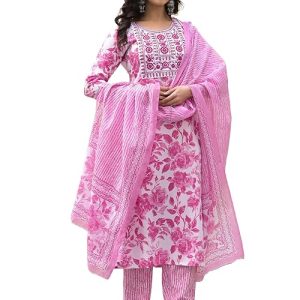 KLOSIA Women Embroidery Straight Floral Printed Kurta and Pant Set with Dupatta | Ethnic Set | Dupatta Set | Suit Set | Kurta Set | Wedding Suit |
