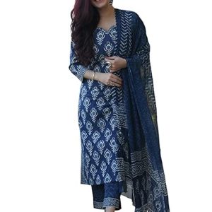 KLOSIA Women Blue Indigo Printed kurta Set With Dupatta