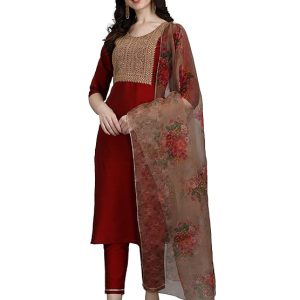 VredeVogel Women Silk Blend Kurta Pant with Dupatta Set