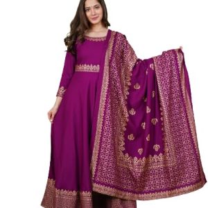 Women’s Rayon Printed Anarkali Kurti with Dupatta Set