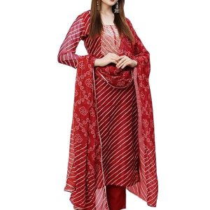 ANNI DESIGNER Women’s Cotton Blend Straight Embroidered Kurta Set With Dupatta