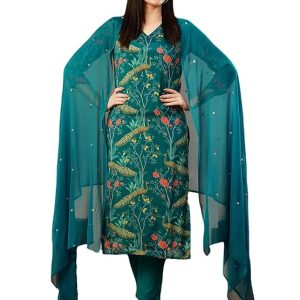 ANNI DESIGNER Women’s Cotton Blend Printed Short Kurta with Pant & Dupatta