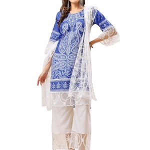 EthnicJunction Women’s Silk Blend Print and sequence Kurta Palazzo and Dupatta Set