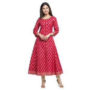 Yash Gallery Women’s Cotton Gold Printed Anarkali Kurta