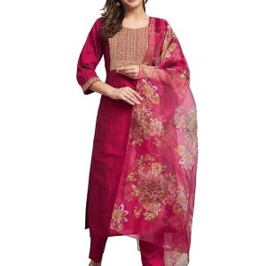VredeVogel Women Silk Blend Kurta Pant with Dupatta Set