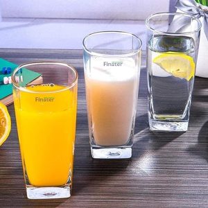 FINSTER Highball Long Water/Juice Glass Set of 12-300ML [Crystal Square Tumbler Glasses – Transparent]