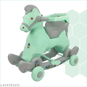 NHR Marshal 2 in 1 Ride on Horse for Kids, Horse Rider for Kids 1+ Years, Rocker Come Ride on Toy with Music and Lights, Footrest, Safety Harness (Capacity 25kg) (Green)