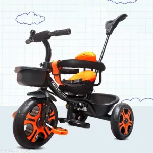 Thunder Plug N Play Kids Tricycle: Safety Guard Rail, Parental Control, Storage Basket, Cushion Seat & Bell – Perfect for Boys/Girls 12-48 Months (Black-Orange)