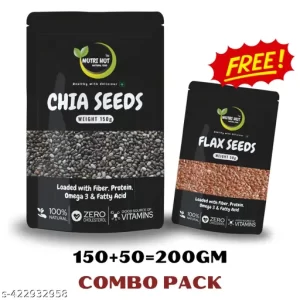 Nutri Hut Chia Seeds (150g) + Flax Seeds (50g) Combo Pack – Chia Seeds for Weight Loss – 200g Total