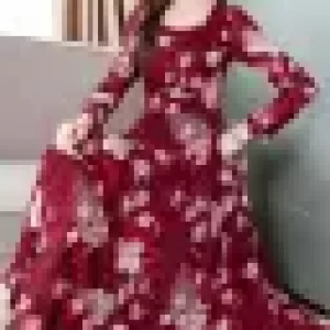 TOP FOR WOMEN MAROON FLOWER PRINTED LONG DRESS