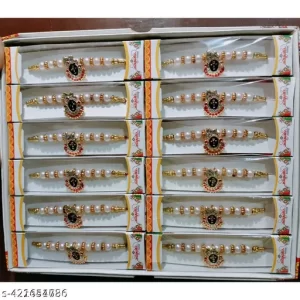 white pearl rakhi with shrinath ji brooch pack of 12 rakhi box packing rakhi for rakshabandhan
