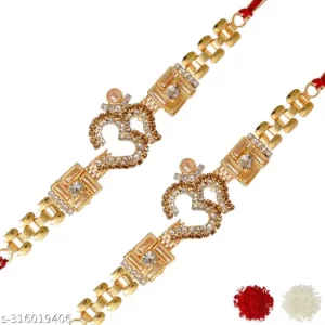 Diamond Studded OM Bracelate Set Combo of 2 Rakhi with Roli chawal n Rakshabandhan Gift Card Rakhi for Brother / Rakhi for Kids