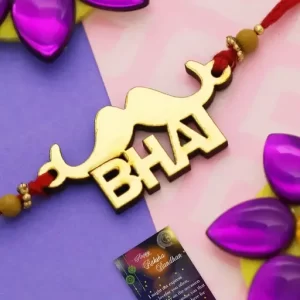 Name Aurum Corporation Wooden Designer Rakhi With Roli Chawal Rakhi For Brother | Rakhi For Gym Lovers Brother | Bhaiya Rakhi (Pack Of 1)