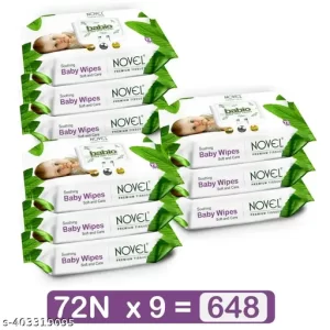 NOVEL Baby Wipes 72 Sheets With LID Pack of 9 (648 Wipes)