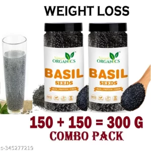 Raw Basil/Sabja (300G) Seeds for Weight Loss | Rich in Omega-3, & Antioxidant Loaded | Enhance overall BodyHealth | Tukhmariya Seeds for Eating – (150g+150g=300gm)