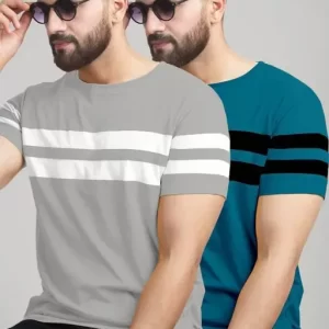 Men Striped Round Neck Polyester Yellow T-Shirt