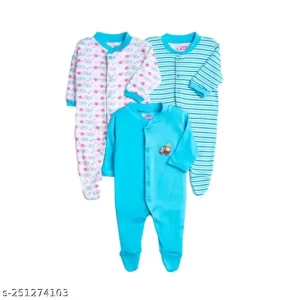 Magic Town Baby Full Sleeve Cotton Multicolor Printed Sleepsuit Romper/Bodysuits for Boys and Baby Girls Set of 3