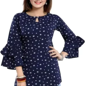 ZELZIS Woman Printed Crepe Blue Star Tunic Tops