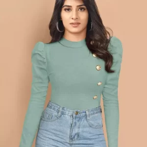 Norzy Paris -Eelegant Button Puff Sleeve Top